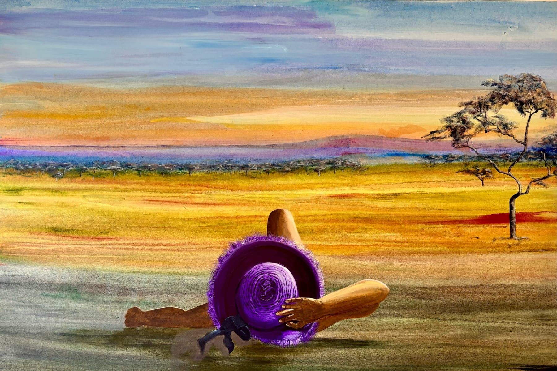 Under the purple hat